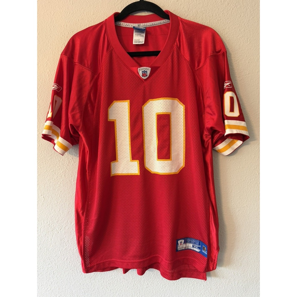 VNTG NFL EQUIPMENT KANSAS CITY CHIEFS 10 BOYS REEBOK RED JERSEY 18-20 XL